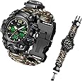 Mens Tactical Military Digital Watch, 23-in-1 Survival Multi-Functional Army Outdoors Waterproof Camouflage Sports Watches Dual Display Analog LED Electronic Wristwatches with Compass Paracord Band