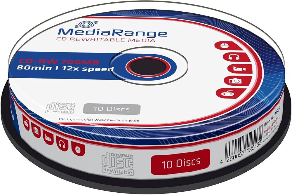 MediaRange MR235 CDRW80 700MB 12x Rewritable CD Disc Pack (10) Cake Box