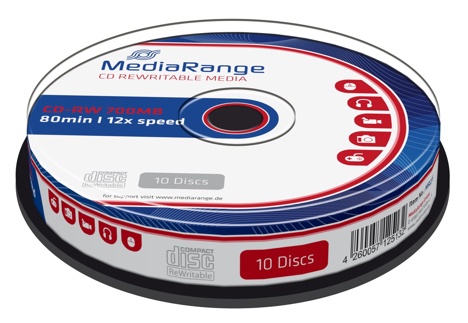 MediaRange MR235 CDRW80 700MB 12x (10) Cake Box rewritable
