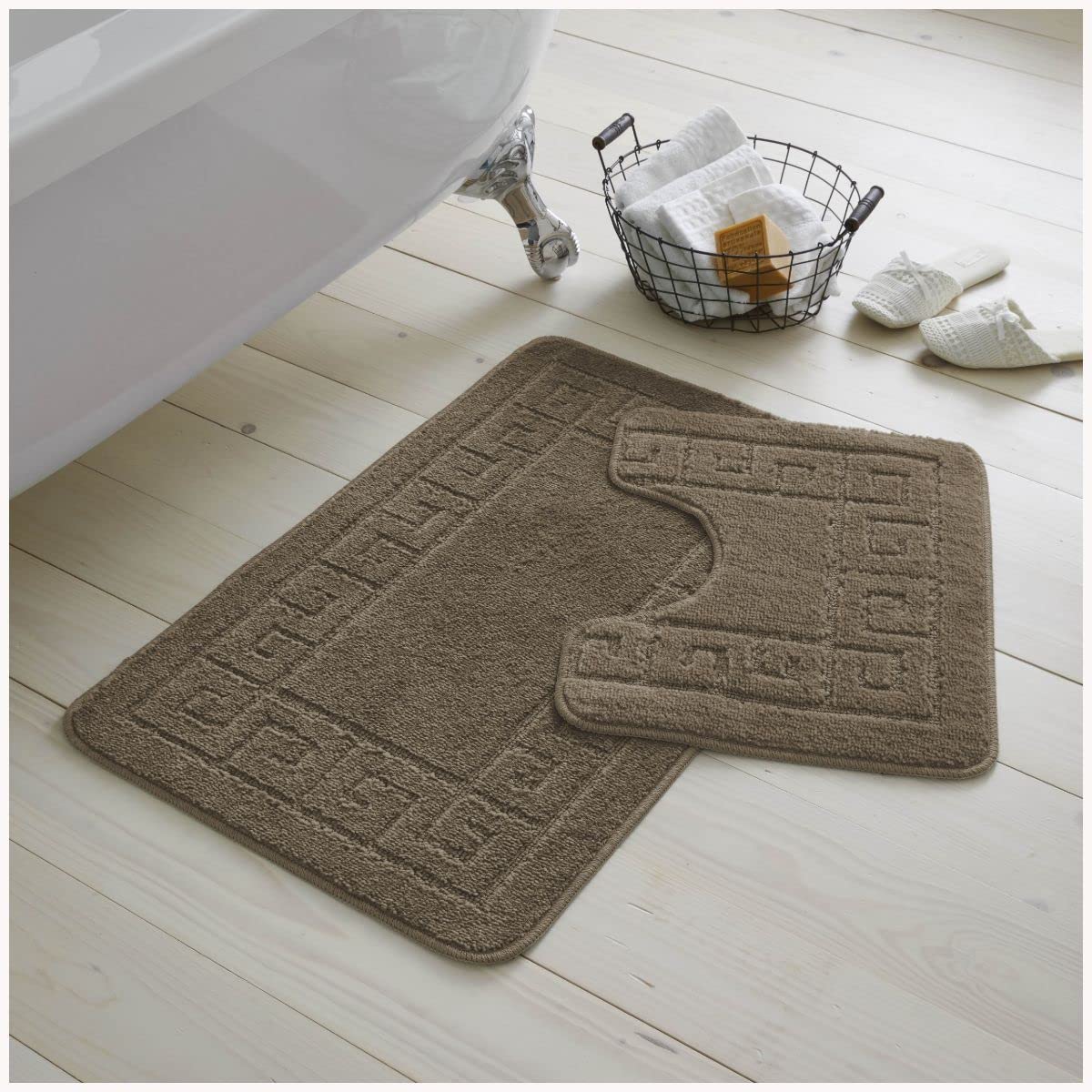 Gaveno Cavalia Greek 2 Piece Bath Set, Bath Mat 50 x 80 cm, Pedestal Mat 50 x 40 cm - Mocha