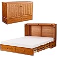 EDWINENE Murphy Bed Queen with Mattress Included, Queen Murphy Bed Cabinet with Storage and Charging Station, Farmhouse Murphy for Home, Office, Small Space, Cherry