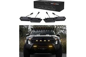 Seven Sparta 4 PCS Grill Led Lights with Fuse Adaptor Compatible with 2024-2025+ Toyota Tacoma TRD OEM Front Grille, including Sport, Off-Road, PreRunner, except TRD Pro (Amber Light with Black Shell)