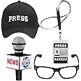 Yewong Kids Journalist News Reporter Costume Accessories Set Press Pass Microphone Prop Costume Glasses for Career Day Party
