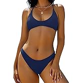 ZAFUL Women's Tie Back Padded High Cut Bralette Bikini Set Two Piece Swimsuit
