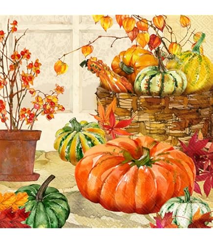 Boston International IHR Floral Fall Autumn Thanksgiving 3 Ply Paper Napkins 20 Count Lunch Size Autumn Birch