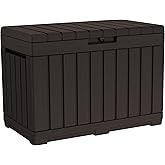 Keter Kentwood 50 Gallon Resin Deck Box-Organization and Storage for Patio Cushions, Throw Pillows and Garden Tools, Brown