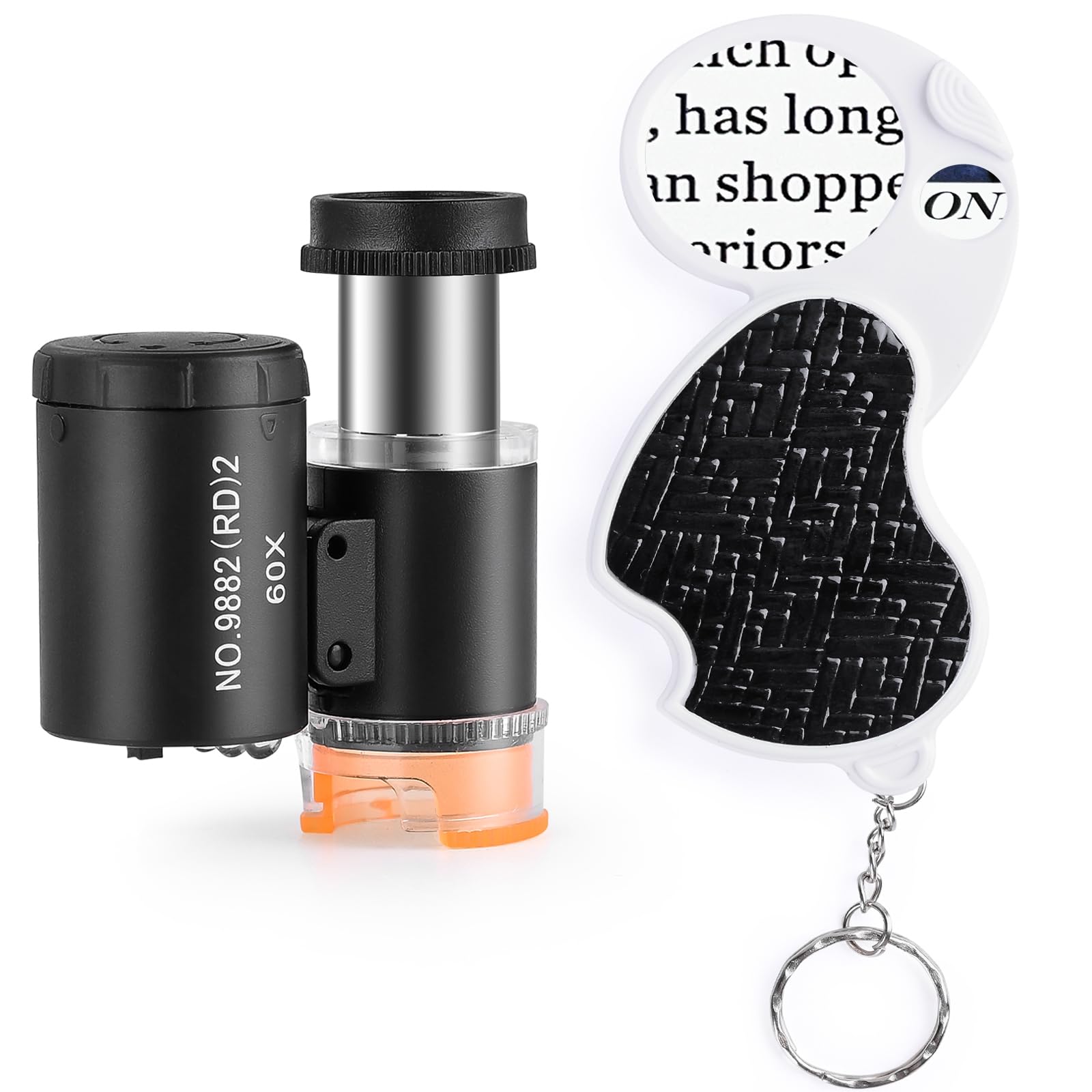 2 Pieces Magnifying Glass with Light, 8X 20X 60X Lighted Magnifier Mini Pocket Folding Jewelers Loupe with Rotating Protective for Reading Coin Hobbies Travel