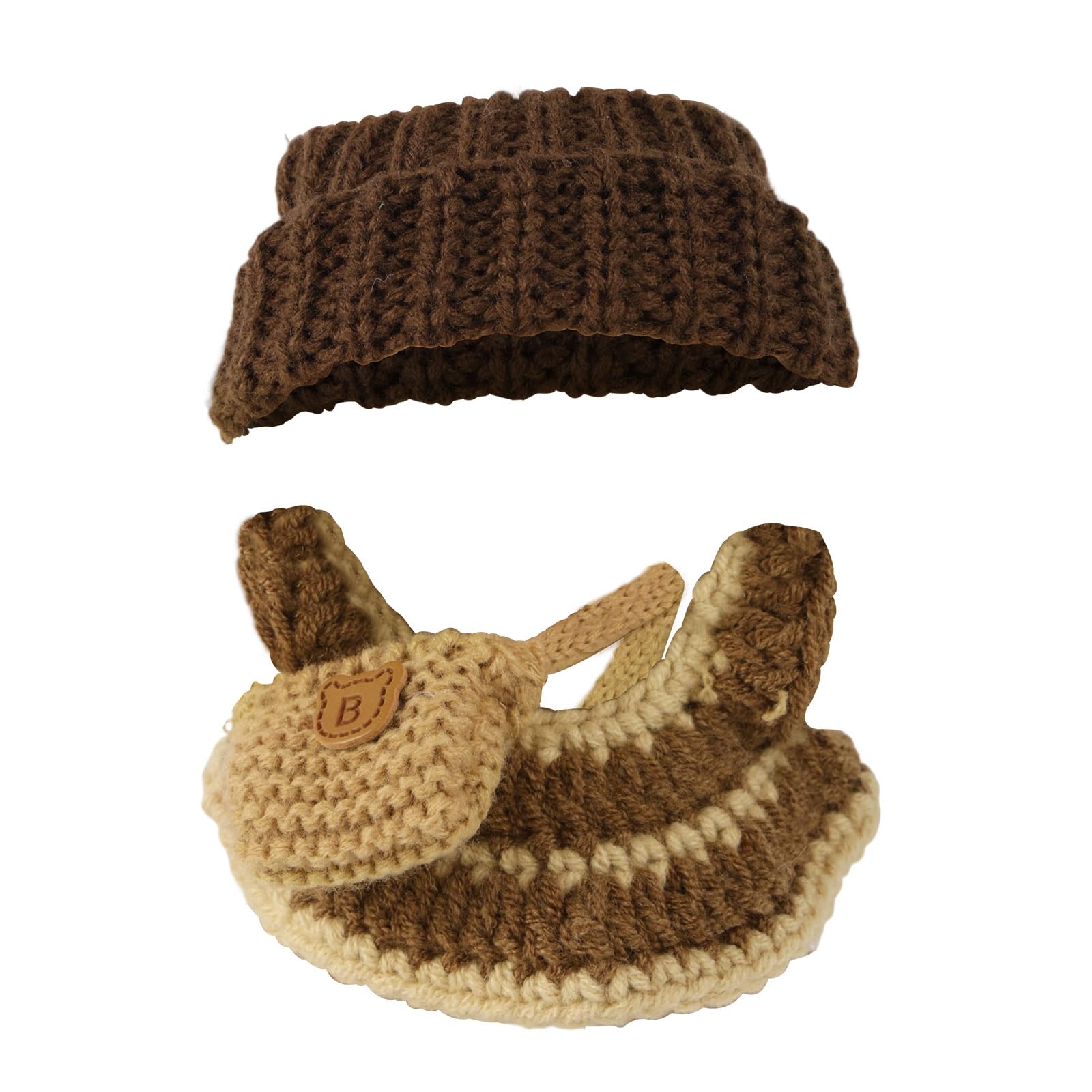 Sinbana 3pcs Doll Clothes Set for 17cm/6.7in Dolls, Includes Cashmere Hat Skirt & Bag Cute and Stylish Doll Outfit Clothing Replacement Accessories Only (Brown, Beige)