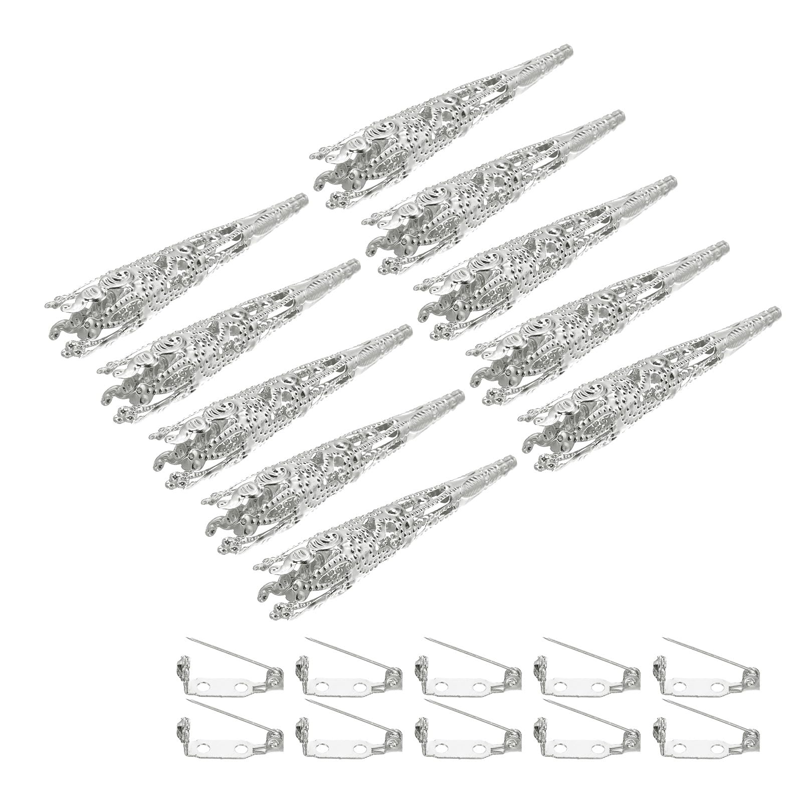 PATIKIL 41mm Corsage Decorative Holder, 10 Pcs Brooch Pin Vase Pocket Boutonnieres Holder with Bar Pins for Wedding Party DIY Crafts, Silver Tone