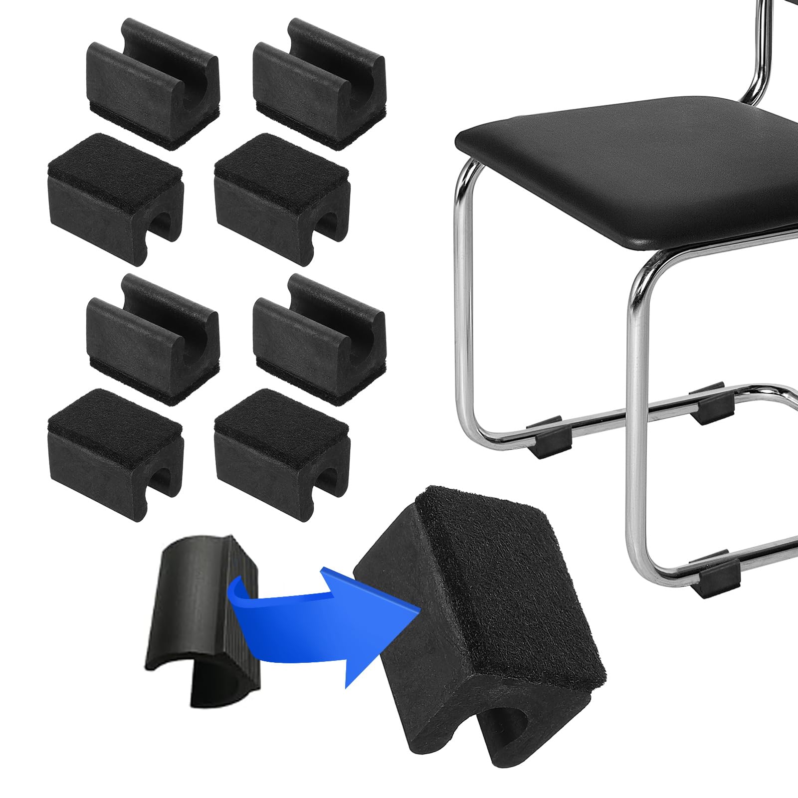 PATIKIL Rectangle U Shaped Chair Leg Tips Caps with Felt Pads, 8 Pack Slide Smoothly Furniture Feet Floor No Scratches No Noise Protectors Protect Hardwood Floors Fit Dia 10 mm Leg, Black