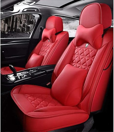 Amazon 車用シートカバー 汎用 前席 後席 カーシートカバー 防水puレザーカーシートカバークッション フルセット 5席 ユニバーサル ために B M W 1 3 5 7シリーズx1 X3 X5 X6 レッドラグジュアリー シートカバー 車 バイク