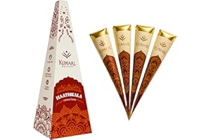 KUMARI KULTURE 100% Plant Based Henna Paste Cones For Henna Hands Hair Freckles Indian Body art Tattoo | Dark Reddish Brown Color With Tea Tree Oil | Pack of 4 Each 25g