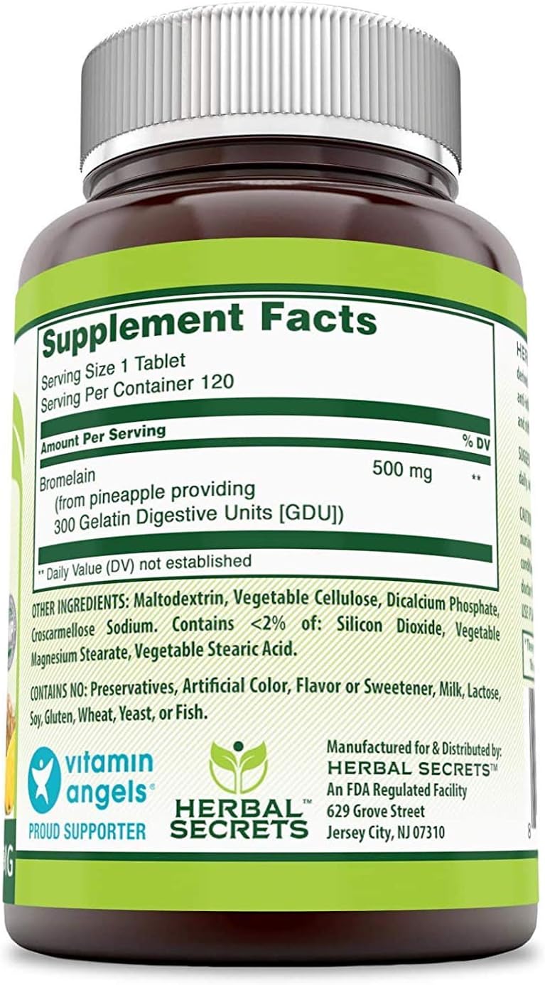 Herbal Secrets Bromelain 500 Mg 120 Tablets (Non-GMO)- Proteolytic Enzyme* Anti-Inflammatory Properties* Support Joint Health* Promotes Nutrient Absorption*: Health & Personal Care