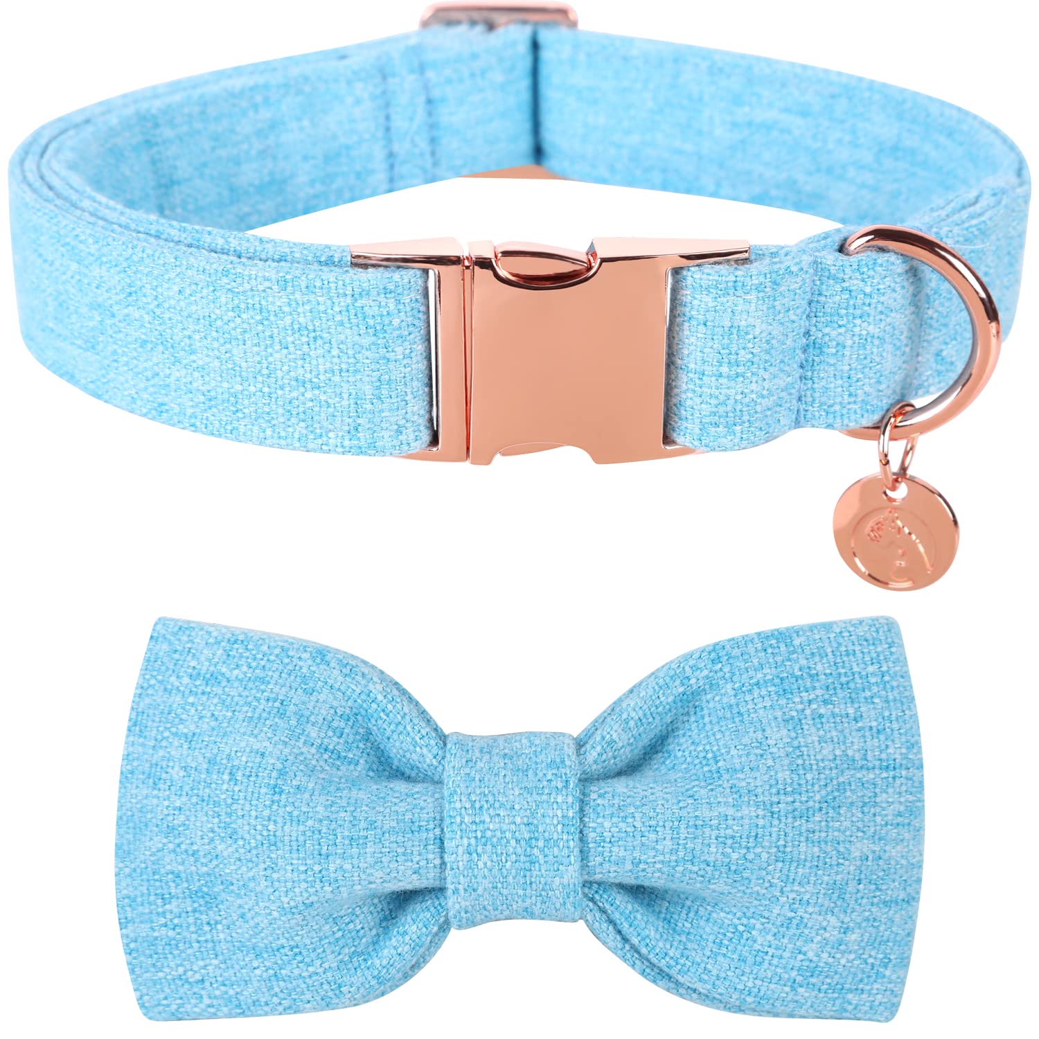 DOGWONG Cotton Dog Collar with Bow tie, Bright Blue Pet Collar Durable Adjustable Dog Collar for Large Dogs — image 1