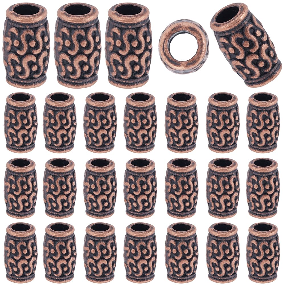 SOFPLATE 1 Box 100Pcs Column Spacer Beads Alloy Large Hole Tube Bead Bulk Antique Red Copper European Metal Rondelle Barrel Charm Loose Beads for Bracelets Beading Earrings Necklace jewellery Supplies