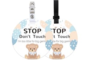ORIGACH 2 Pack Bear No Touching Baby Signs, Stop Do Not Touch Baby Car Seat Sign Stroller Tags with Hanging Strap and Clip, No Touching Baby Sign for Newborn Baby Boy Girl