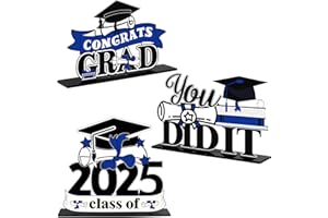 LINGTEER Class of 2025 Graduation Party Decorations - 3Pcs Congrats Grad 2025 School Graduation Acrylic Table Centerpieces Gift Stand Decorations - Blue.
