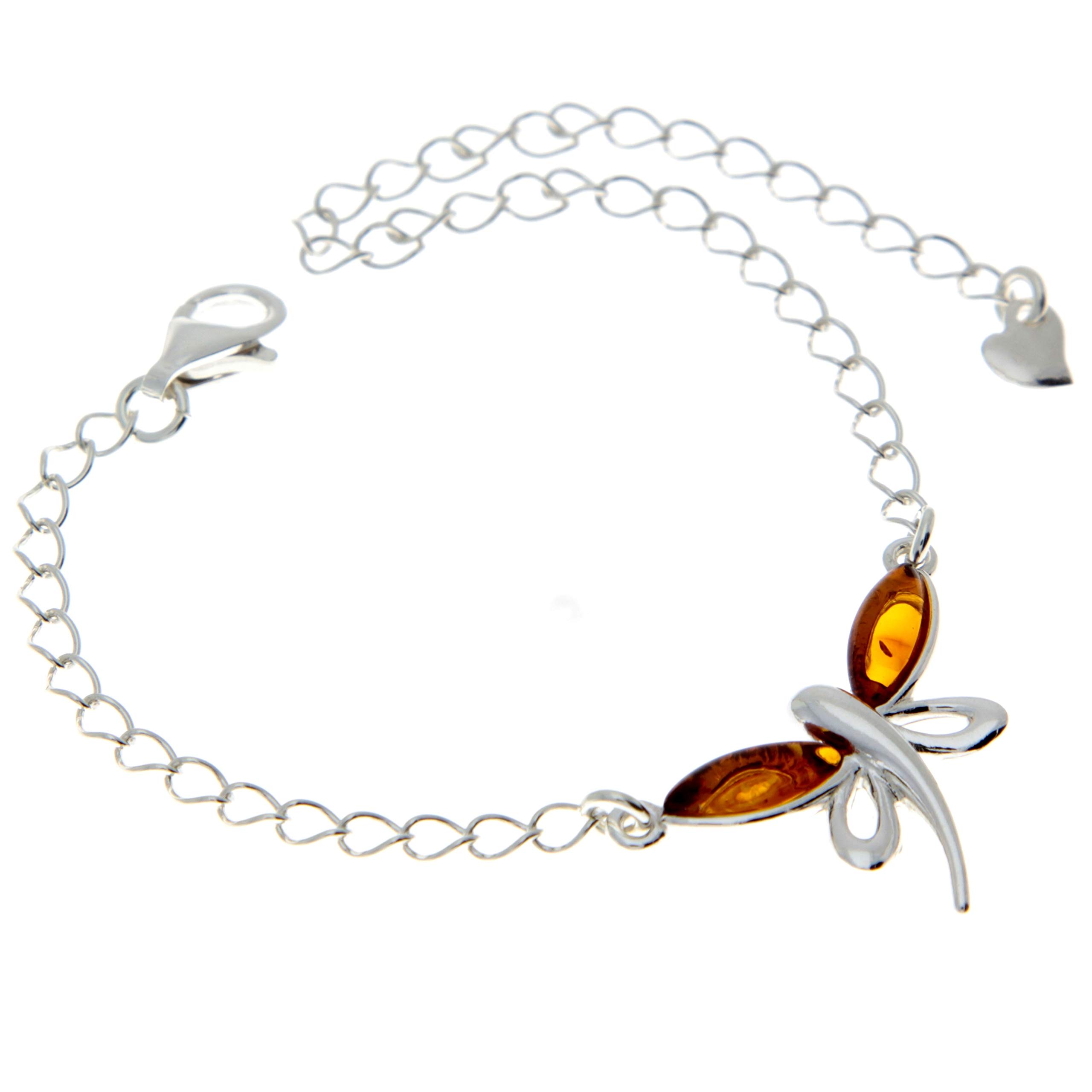 Butterfly Designer 925 Sterling Silver Link Adjustable Bracelet set with Cognac Baltic Amber Gemstones - GL534