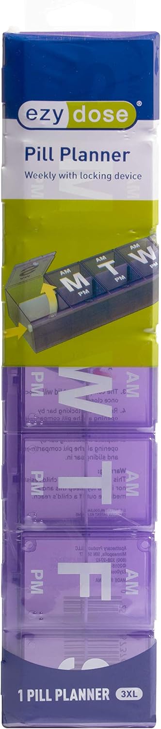 Ezy Dose (7-Day) Pill, Medicine, Vitamin Organizer Box | Weekly, 2 Times a Day, AM PM | Locking Compartments | Colored Lids: Health & Personal Care