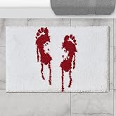 Blood Footprint Halloween Bath Mat Non Slip 16’’W x 24’’L Washable Horror Scary Bloody Microfiber Bathroom Mat Rubber Backed, Soft Shaggy Creepy Halloween Bath Rug Water Absorbent