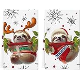 Christmas Kitchen Towels Sloth 18 x 26 Inch Set of 2 Dish Towels Hand Towels for Winter Holiday Home Indoor Bathroom Party Dining Decor Gifts