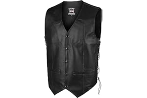 DEFY CHALLENGE YOUR FEAR DEFY Leather Motorcycle Vests for Men - Genuine Leather Biker Vest with Side Laces, Concealed Carry Pockets, and Snap Buttons - Classic Club Style Black Leather Vest (7XL, Black)