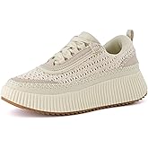 CUSHIONAIRE Women's Loop Lace up Woven Platform Sneaker +Comfort Foam, Wide Widths Available