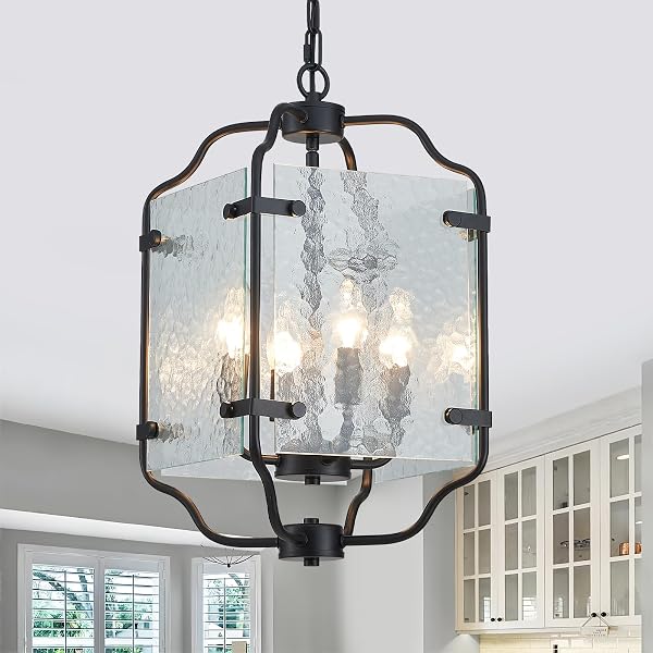 MAJHOIW 10.2″ BLACK CHANDELIERS GLASS 4 LIGHT MODERN...