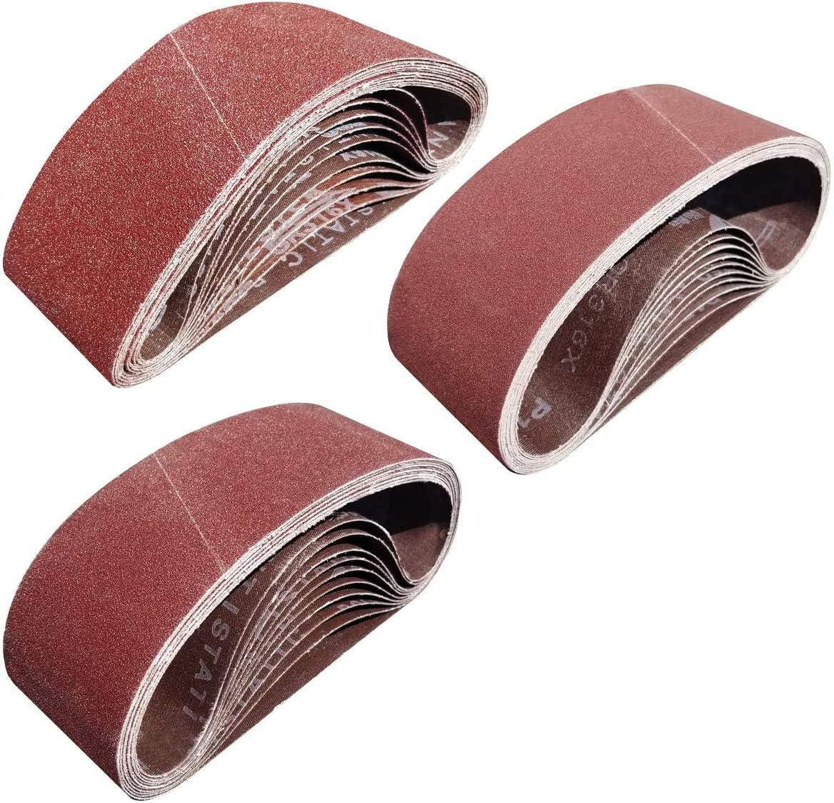 Tonmp 30 PCS 3 inch x 21 inch Sanding Belts - 10 Each of 40 80 120 Grit Aluminum Oxide Sanding Belts For Belt sander (3x21 inch) - - 