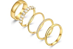 HBFashion Stackable Rings Gold for Women Non Tarnish Trendy 18K Gold Plated Cubic Zirconia Stacking Ring Gold Jewelry Gifts Size 6/7/8/9/10