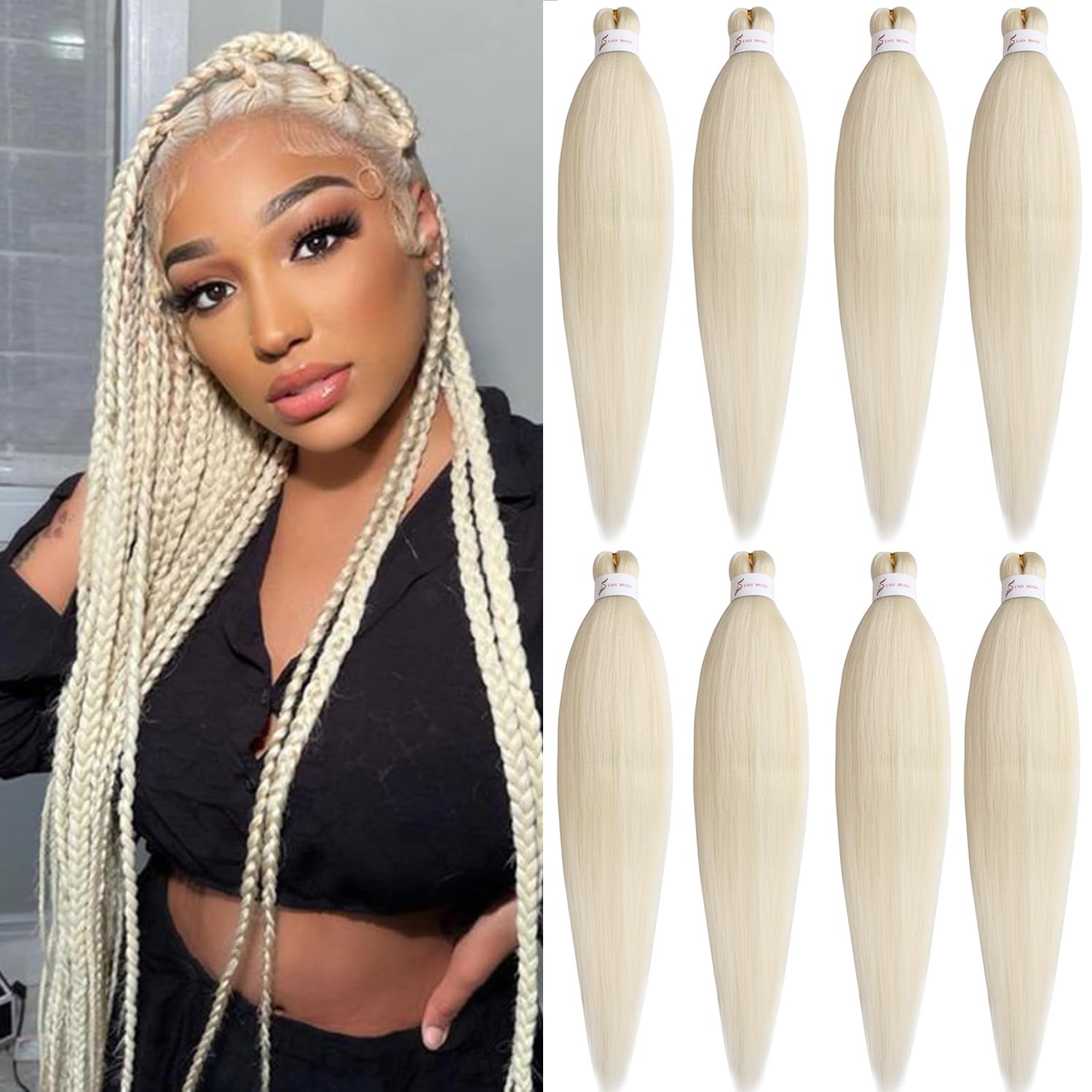 Mscat 26 Inch 8 Packs Pre Stretched Braiding Hair Blonde Pre Stretched Braiding Professional Synthetic Prestretched Crochet Braids Hair Extension Hot Water Setting Yaki Texture (613#) — image 1