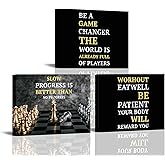 xiysien Chess Wall Art Inspirational Quotes Canvas Wall Decor Black and Gold Chess Motivational Quotes Picture Prints Framed Artwork for Living Room Bedroom Office 12''x16''x3PCS (Black-3)
