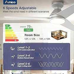 Amico Ceiling Fans with Lights, 52 inch Low Profile