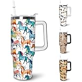 Puhnhsv 40 oz Insulated Stainless Tumbler With Handle and Straw, 40oz Coffee Travel Mugs Cup Water Bottle Horse Lovers Gifts for Women Girls
