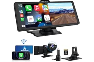 HIZPO Portable Car Stereo with 4K Dash Cam,64GB Card, 9.3" HD IPS Touch Screen Loop Recording Wireless Carplay Android Auto | ADAS, Bluetooth, FM Transmitter,Voice Control,DVR,GPS,Car Receiver