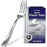 Stock Your Home 125 Disposable Heavy Duty Plastic Forks, Fancy Plastic Silverware Looks Like Real Cutlery - Utensils Perfect for Catering Events, Restaurants, Parties and Weddings (Silver)