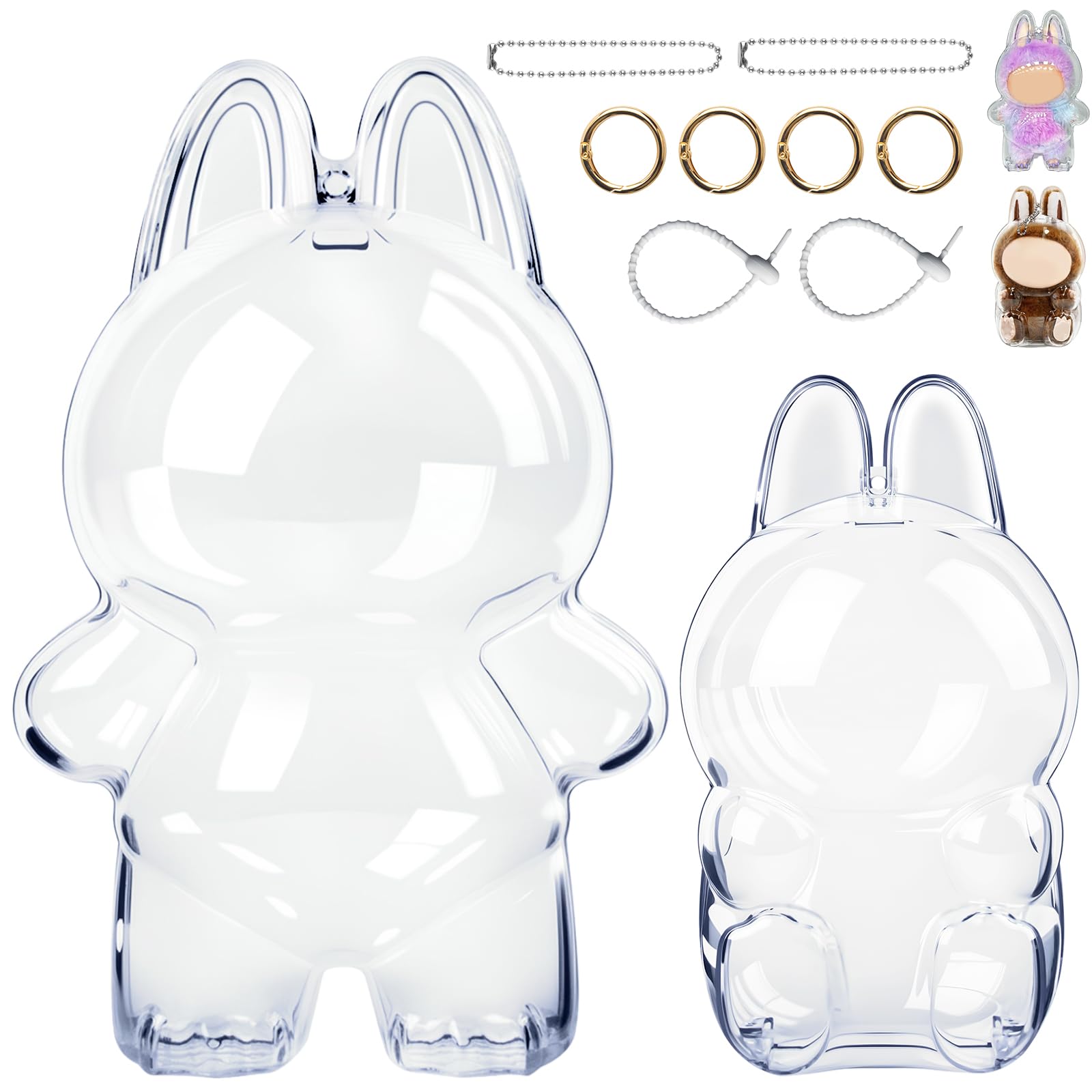 Photo 1 of 2Pcs Figures Protective Case for Blind Box, Durable Display Case for Standing Monster, 17cm Doll Cover, Dustproof Have a Seat LAbubu Cover with Keychain Fits Macaron?Colorful Theme Collectible Toys