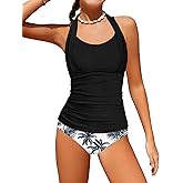 HOTOME Girls Swimsuit 2 Piece Halterneck Cross Straps Girls Tankini Top Drawstring Prints Shorts Bathing Suit for Teens 9-16Y