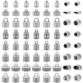 PH PandaHall Cord End Cap, 80pcs 8 Styles Vintage Leather Cord End Alloy Tube Barrel End Tip Glue-in Cord Terminator Barrel Caps for Tassels Bracelet Jewelry DIY Craft, for 5~12mm Cord, Antique Silver