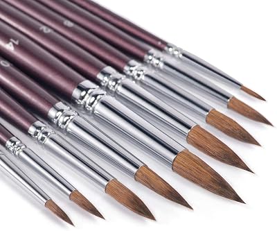 Fuumuui Sable 9pc Watercolour Brush Set Round & Pointed Kolinsky Sable