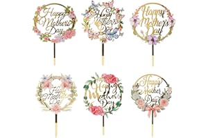 GIGA GUD 6 pcs Happy Mother's Day Cake Topper Cake topper Acrylic Mirror Cake topper Decorative Party Cake Decoration for Mother's Day (mother's day wreath)