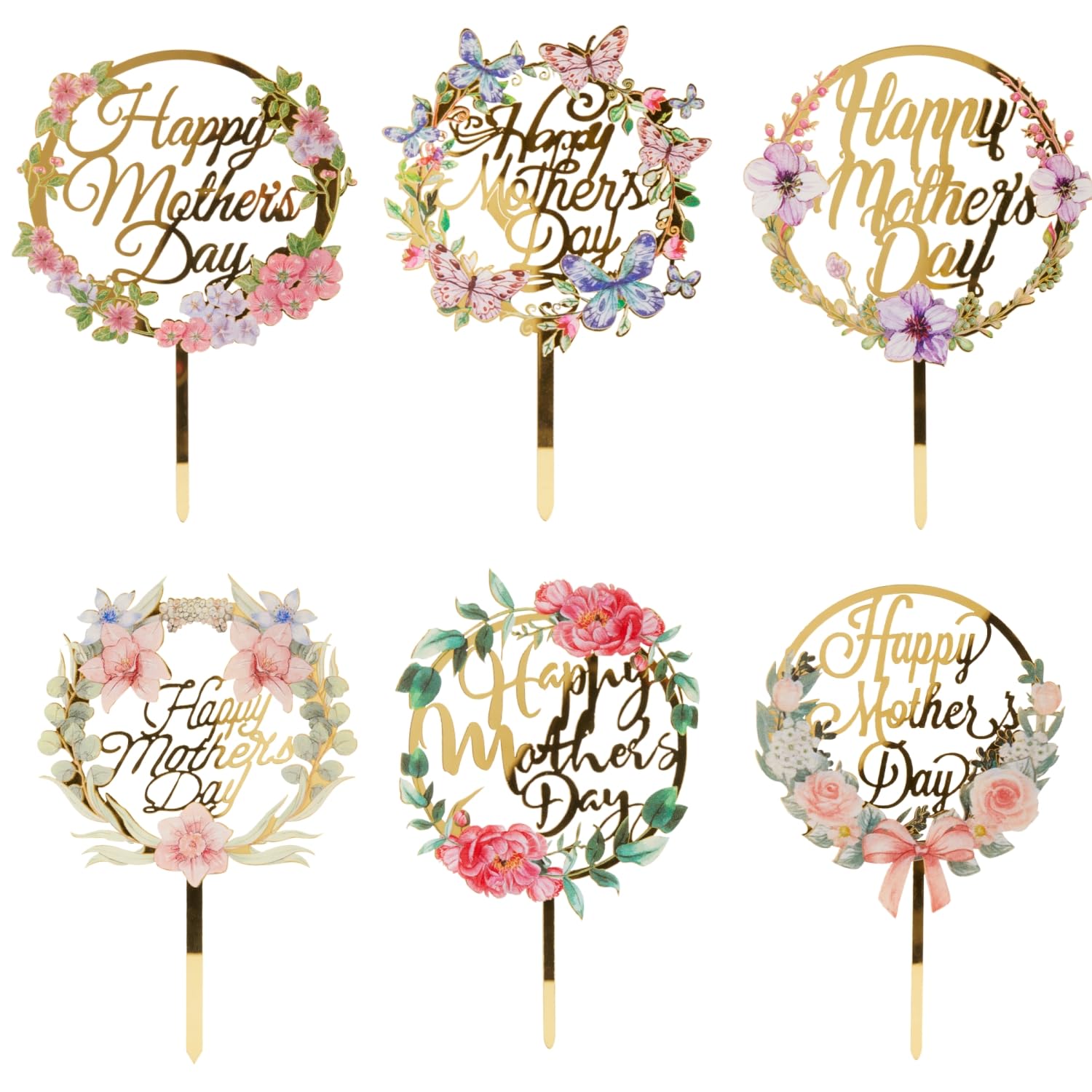 Photo 1 of 6 pcs Happy Mother's Day Cake Topper Cake topper Acrylic Mirror Cake topper Decorative Party Cake Decoration for Mother's Day (mother's day wreath)