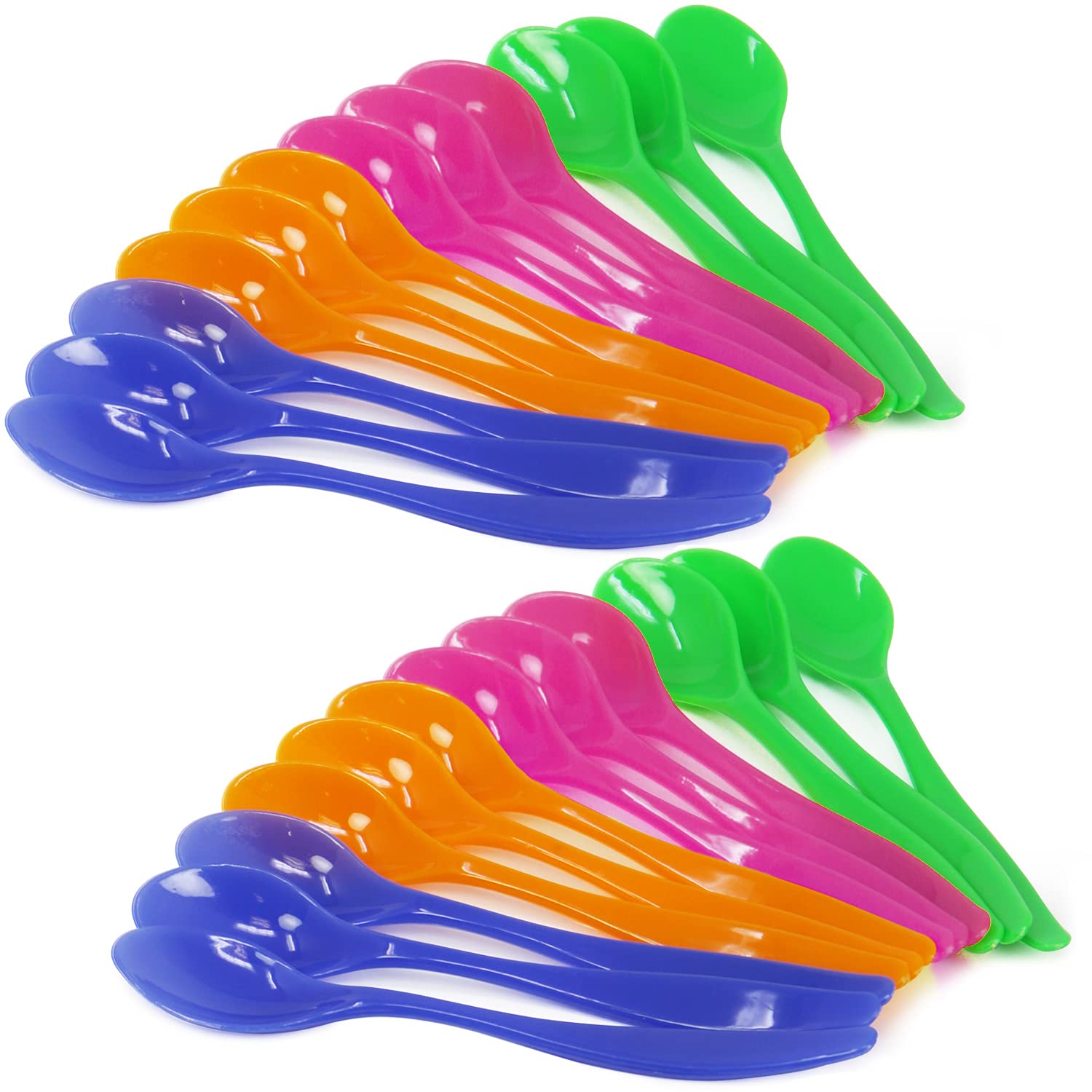 COM-FOUR® 24x Plastic Egg Spoons – Reusable Dessert – Colourful BPA Free for jam and dips – Durable Cutlery 14 cm (24 Pieces)