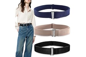 YZRIZX 3 Pack No Show Elastic Stretch Belts for Women and Men, Tuck Crop Band，Invisible Strap Belt with Flat Buckle for Jeans Pants Dresses Adjustable