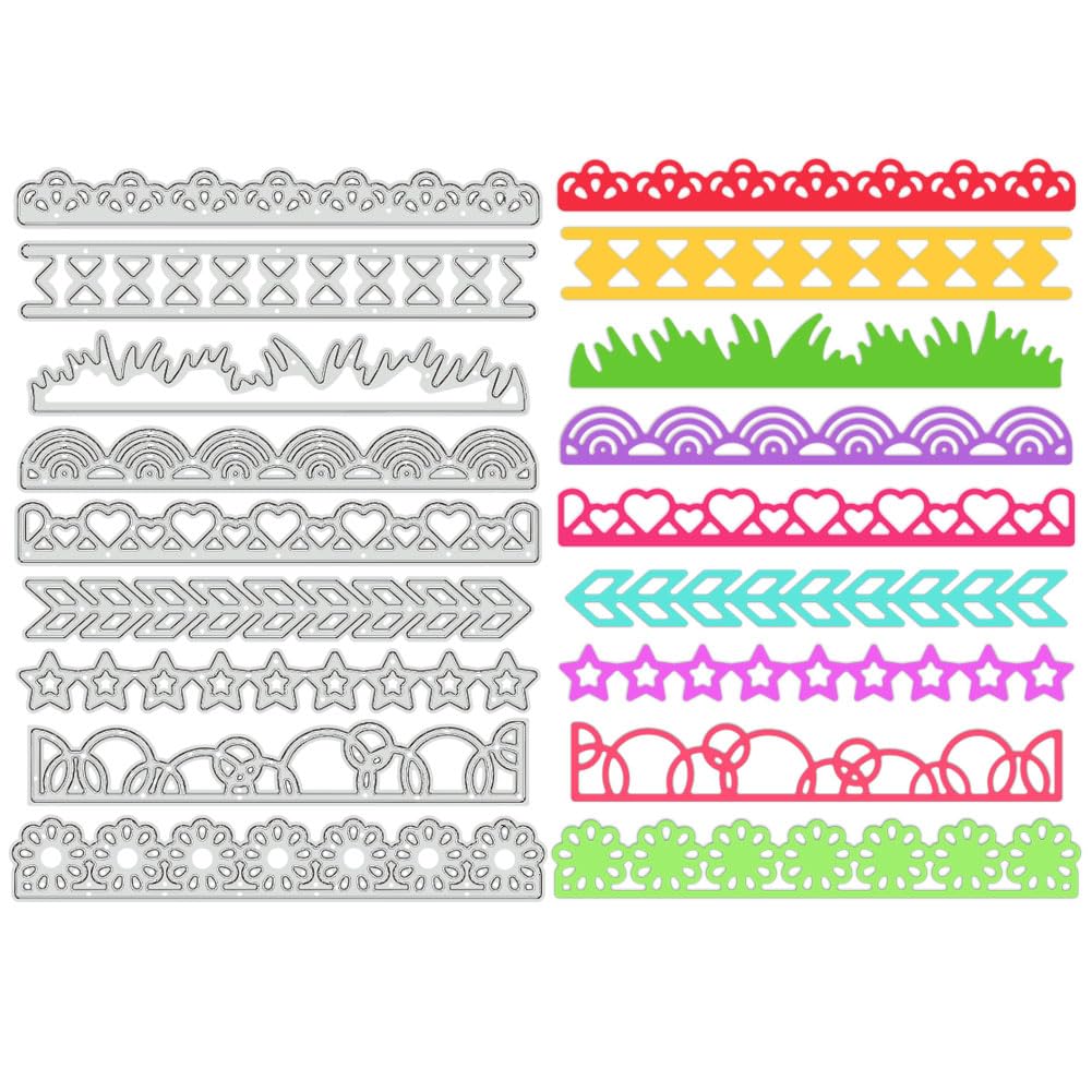 BENECREAT 9 Styles Geometry Lace Cutting Dies, Metal Lace Banner Edge Border Die Cuts Embossing Stencils Template for Paper Card Making Decoration DIY Scrapbooking Album Craft Decor