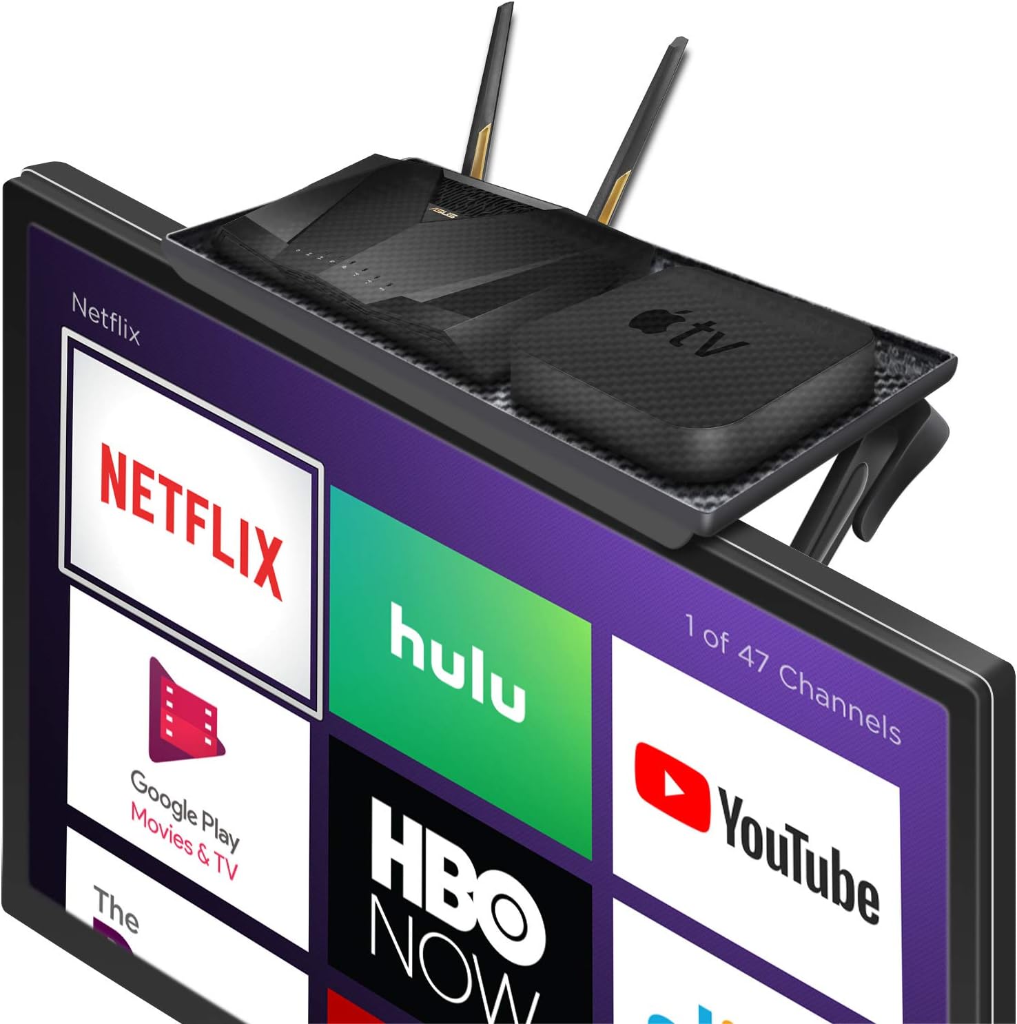 TV/PC Top Shelf Mount, Adjustable Monitor Top Shelf Wide Platform Screen Storage Bracket, TV Mounted Shelf for Routers, Cable Boxes, Games Consoles, DVD Player, Remote, TV Accessories 11.8 x 4.7 Inch: Office Products