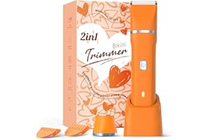 RISINA Facial Hair Removal for Women - Waterproof 2 in1 Rechargeable Eyebrow Facial Trimmer and Bikini Trimmer for Women, Painless Face Electric Razor/Shaver for Lip, Arms, Face, Peach Fuzz