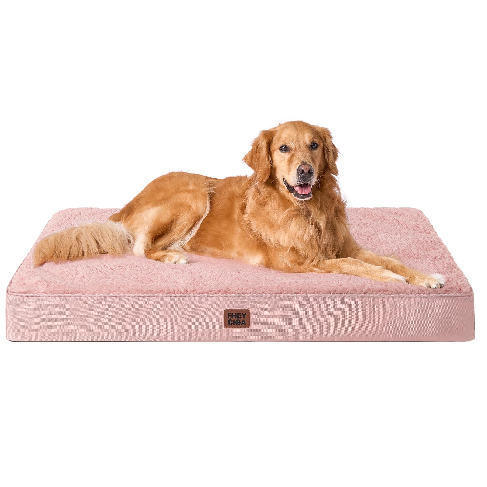 EHEYCIGA Orthopedic Dog Beds Large Mattress with Removable Washable Cover for Crate, Pink, 91x68x9cm
