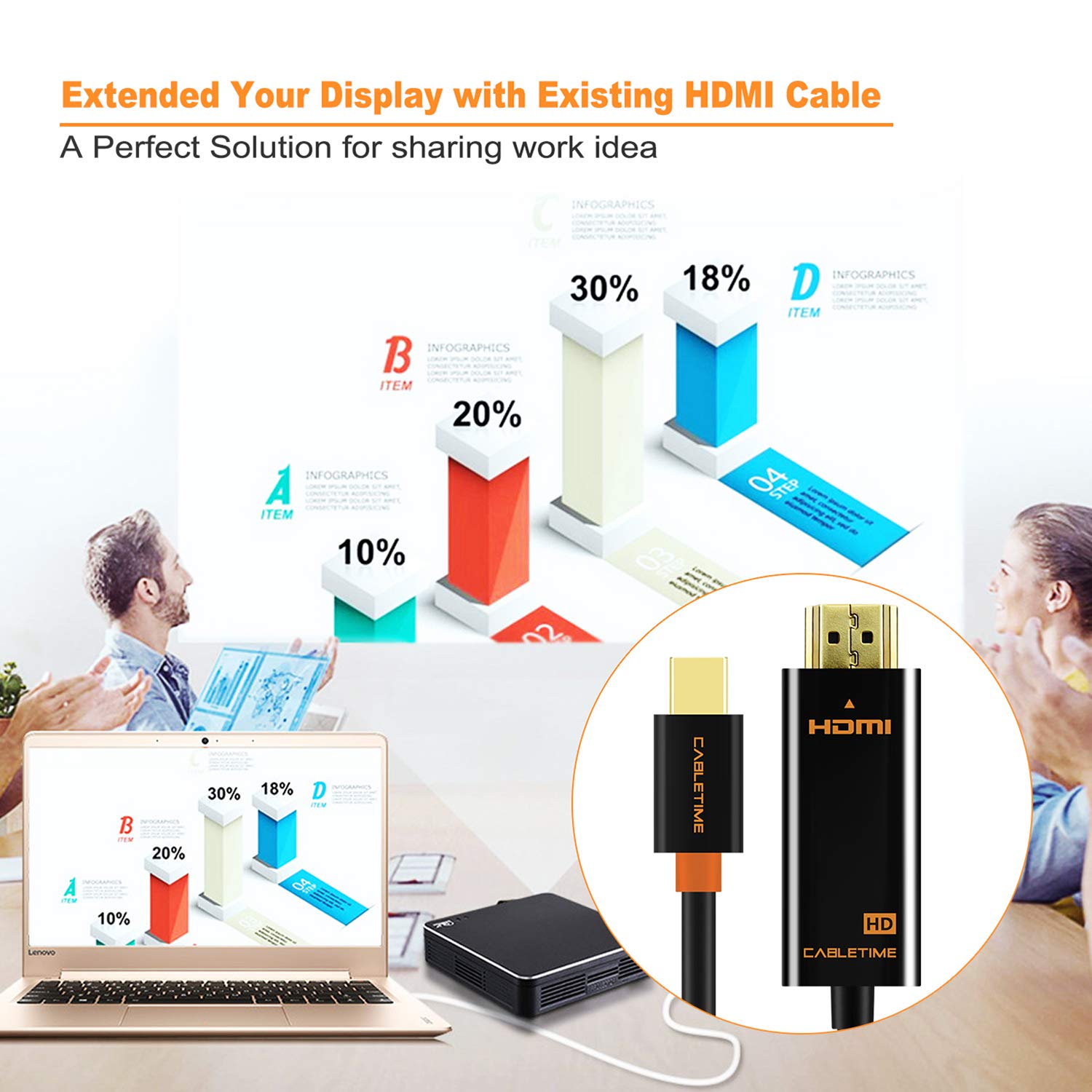 Mini Displayport to HDMI 1080P (Thunderbolt to HDMI Compatible), CABLETIME Mini DP to HDMI Adapter For MacBook Pro,Macbook Air, iMac, Mac Mini (6 Feet (2M）, Black)