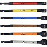 Wiha 70486 Magnetic Nut Setter Set, 6 Piece SAE, Color Coded, 1/4-Inch Hex Drive, Impact Rated